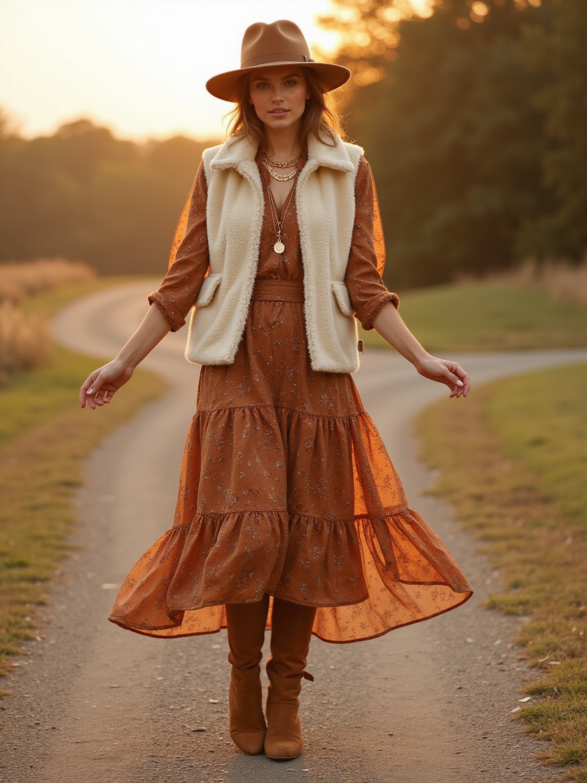 shearling vest over floral