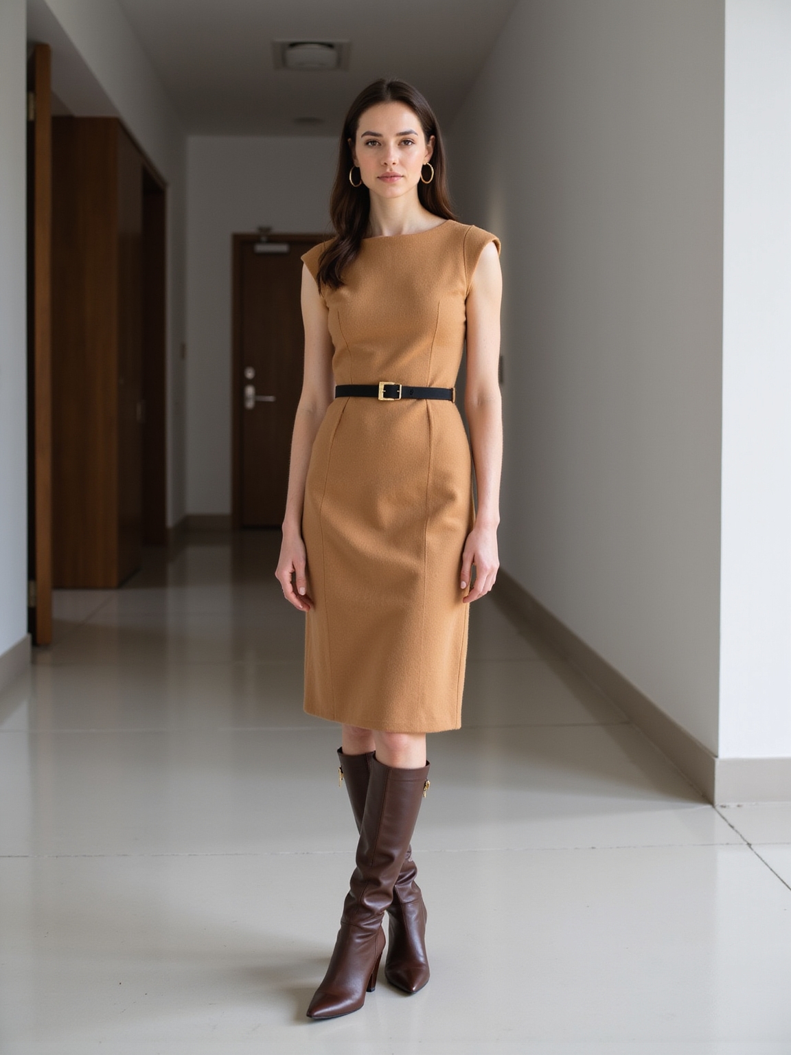 sheath dress knee high boots