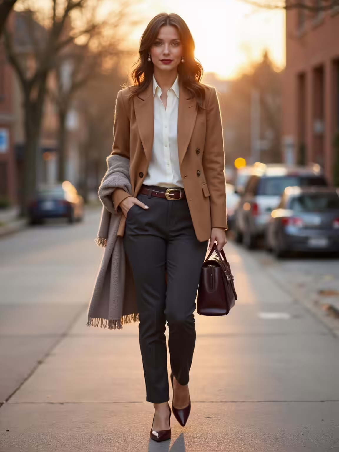 silk blouse tailored blazer transition
