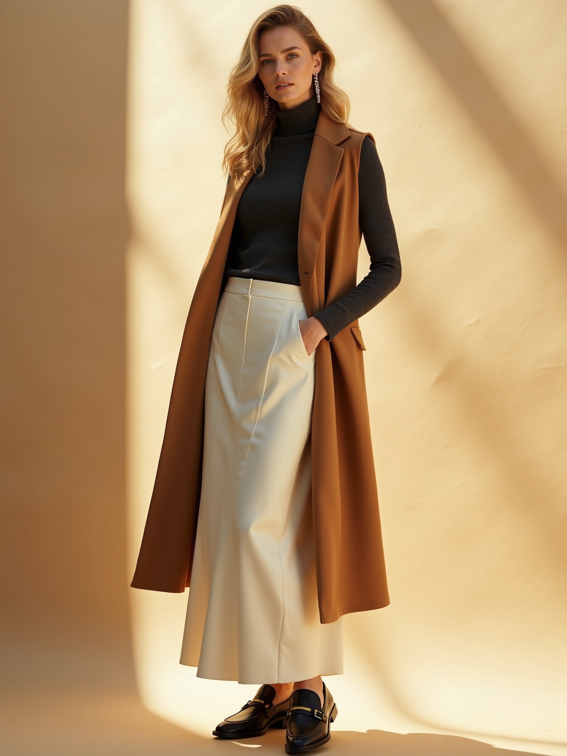 silky knee length skirt ensemble
