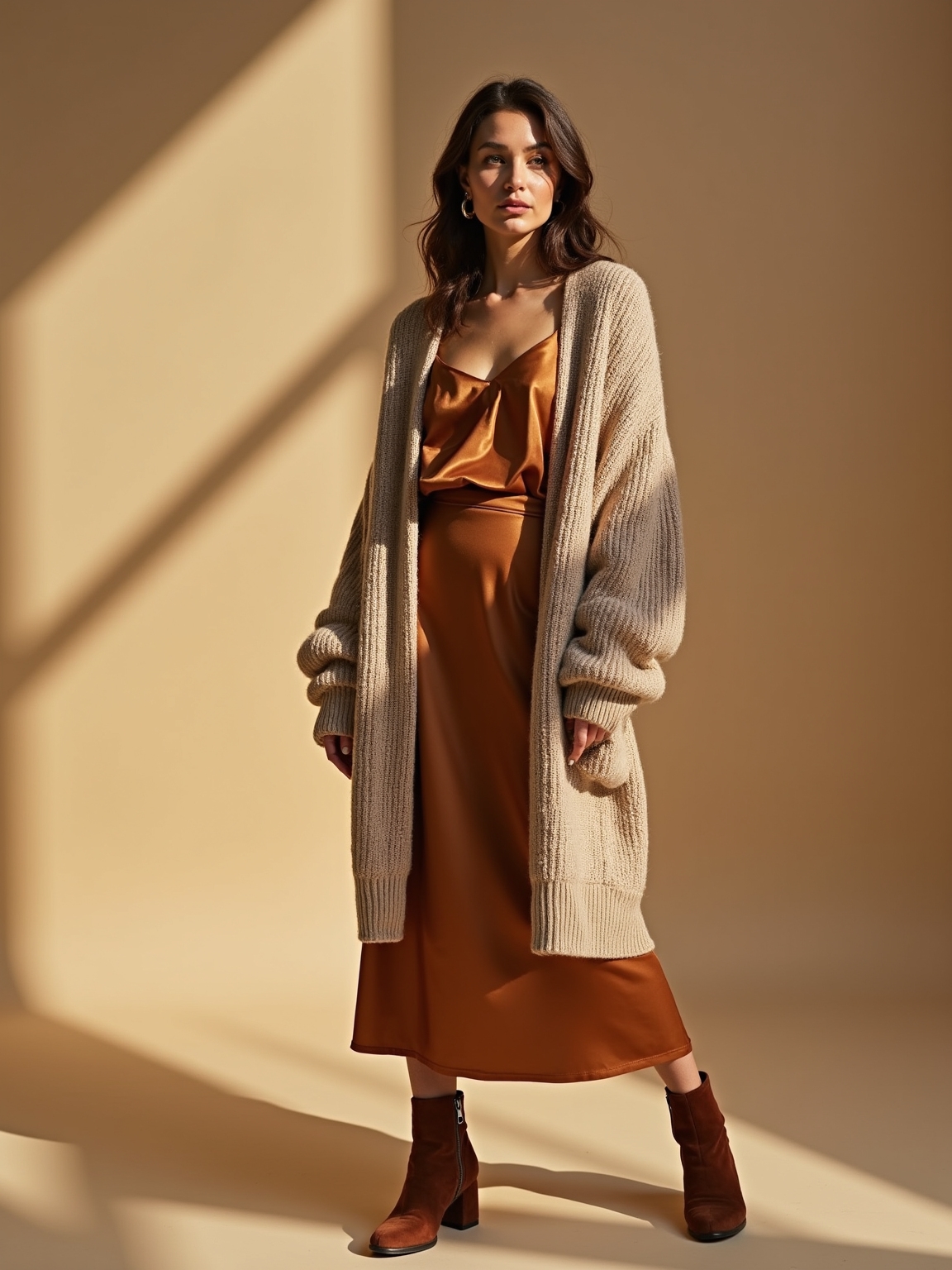 silky slip meets woolly cardigan