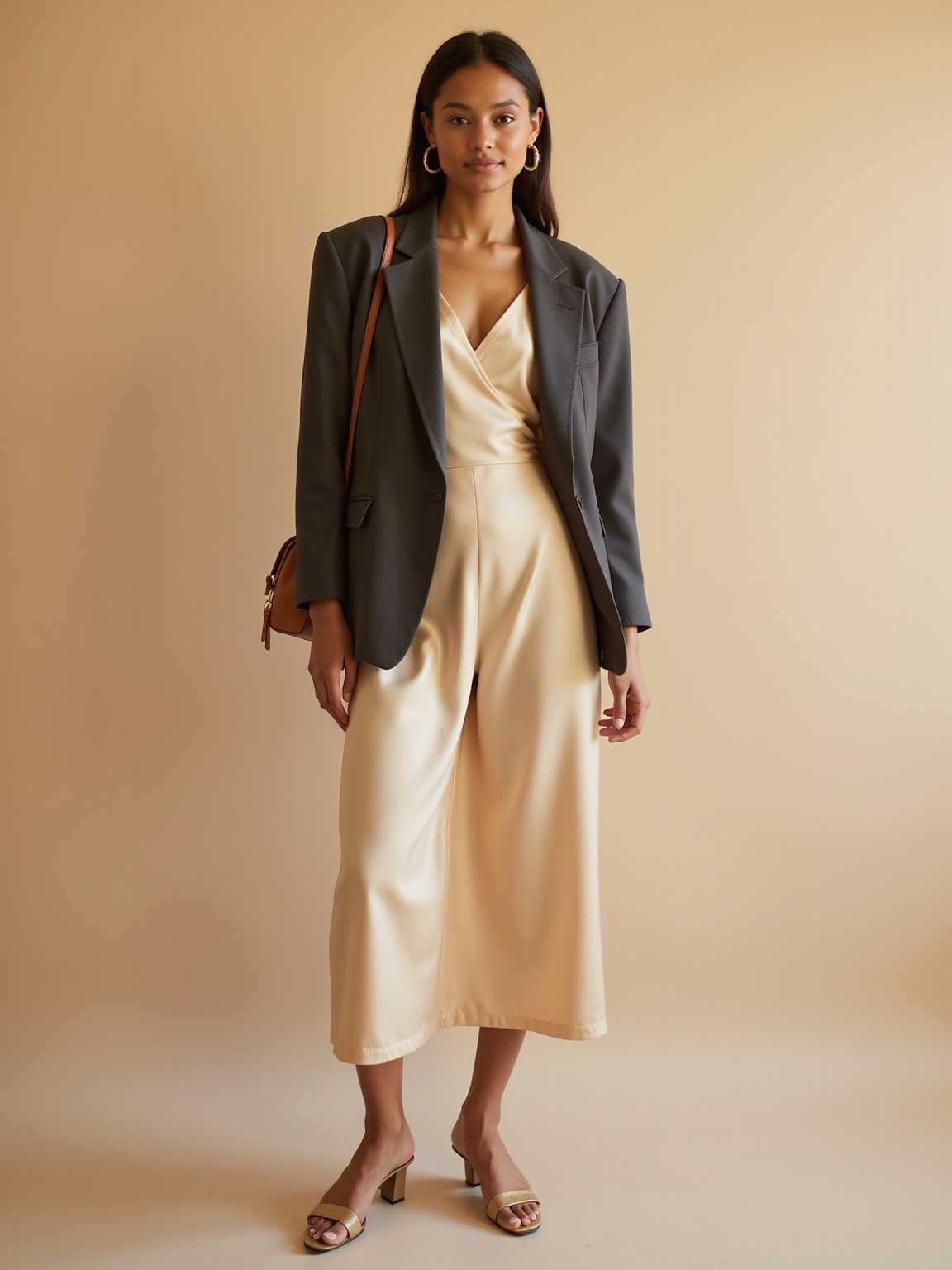 silky slip oversized blazer