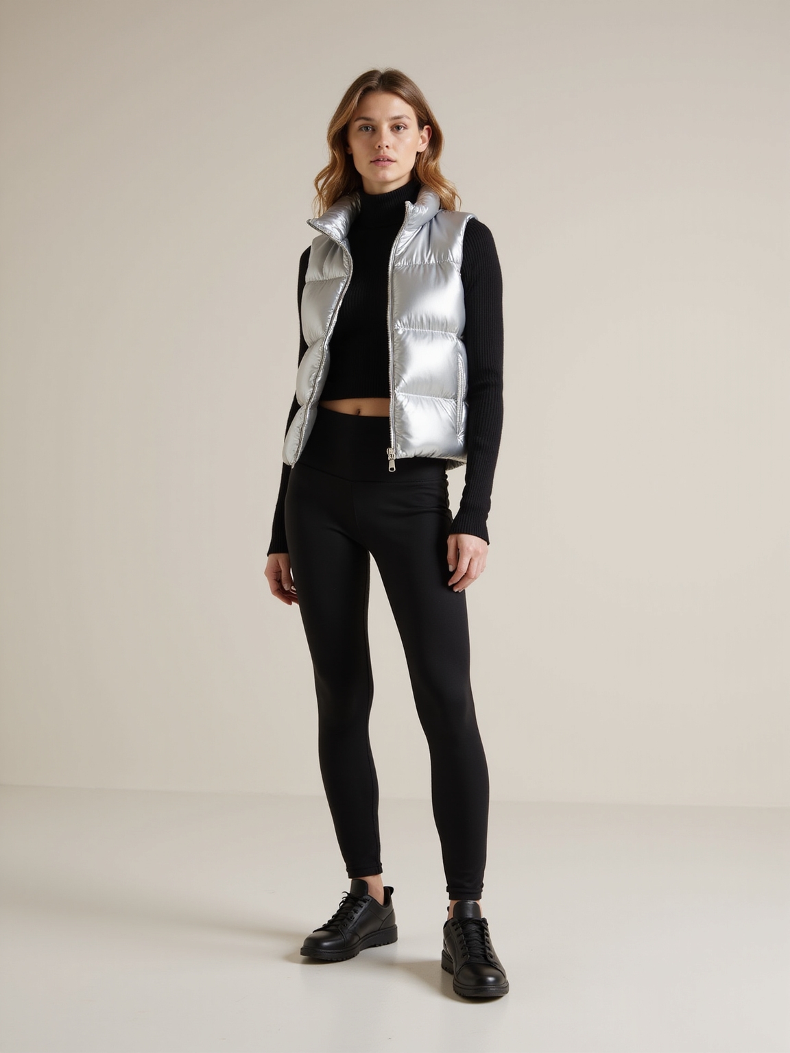 silver puffer monochrome athleisure