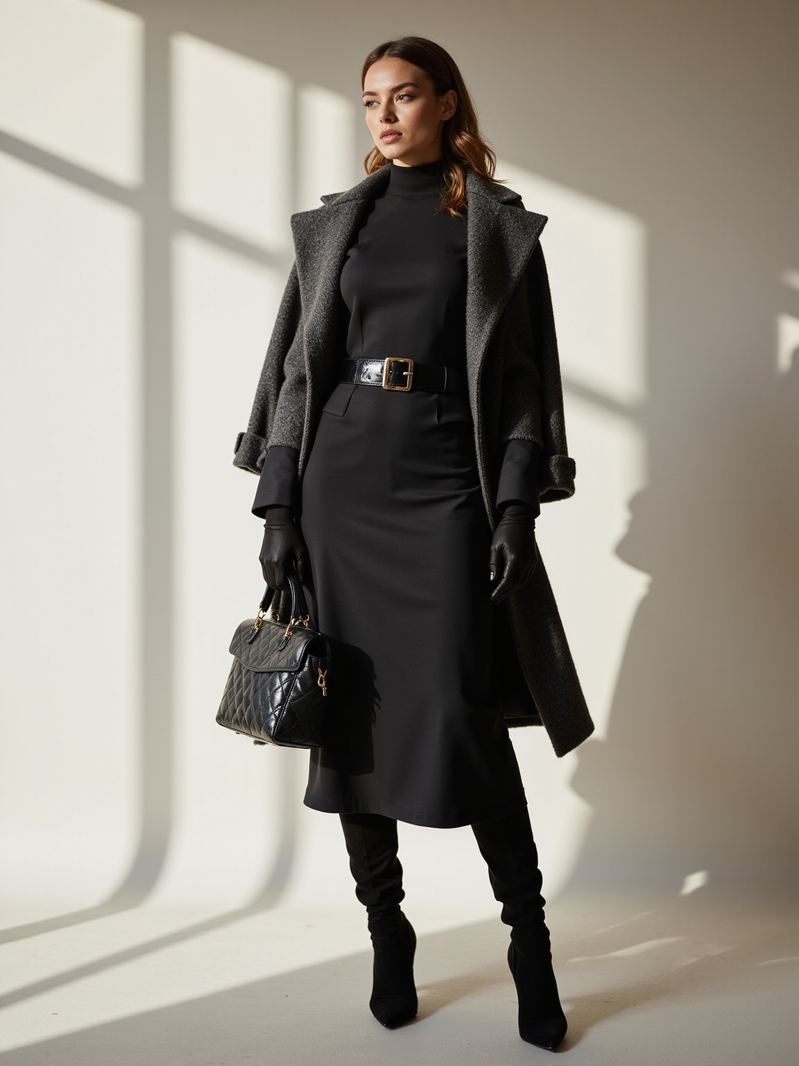 sleek layered winter blackdress