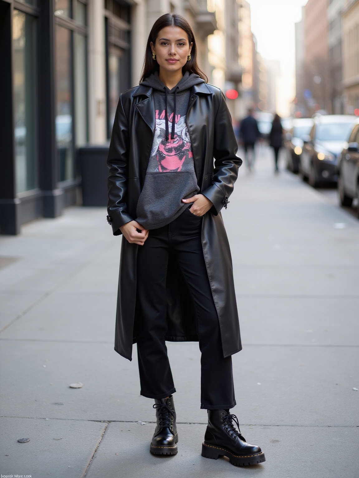 sleek trench over hoodie