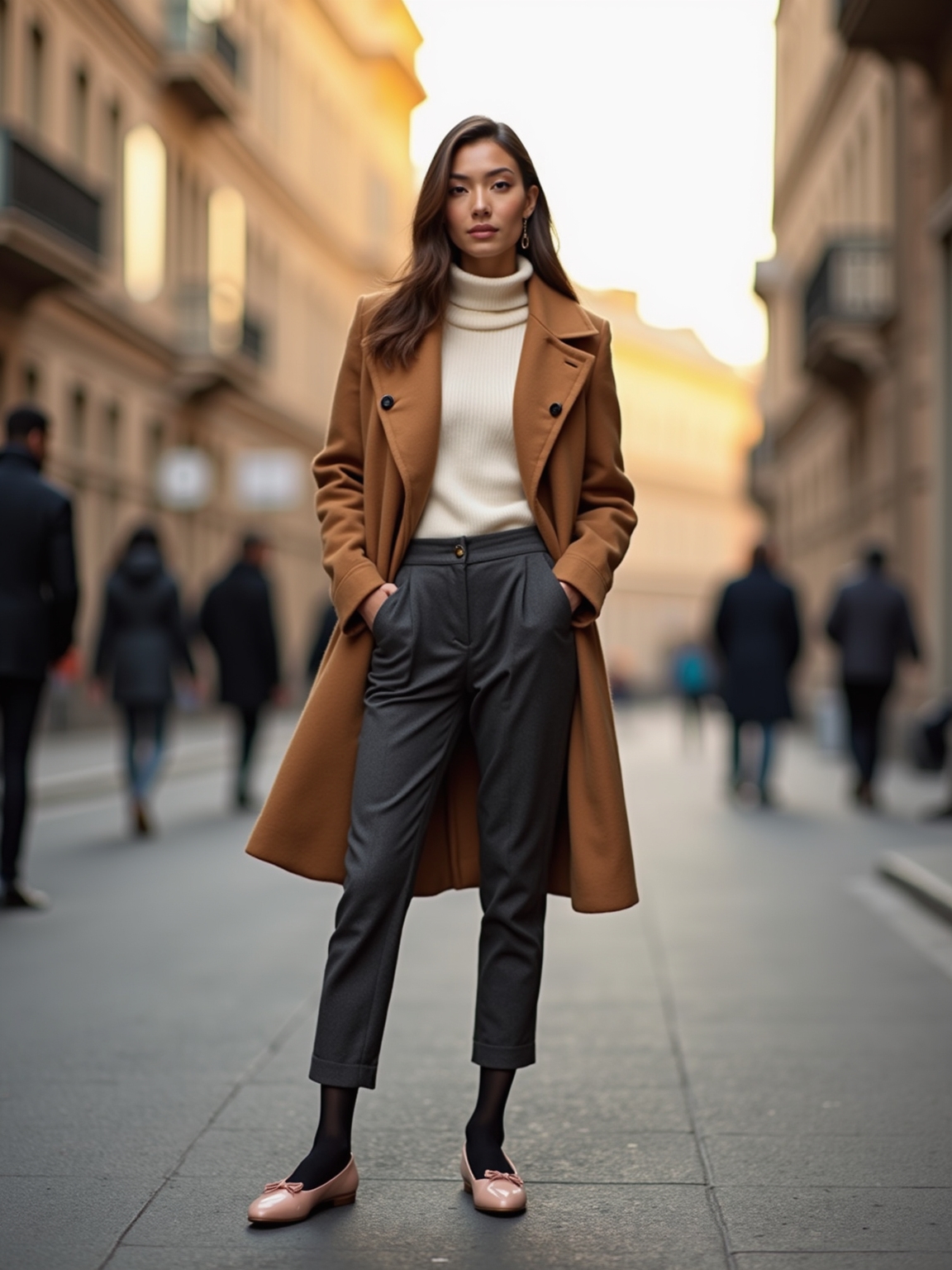 sleek trousers over tights