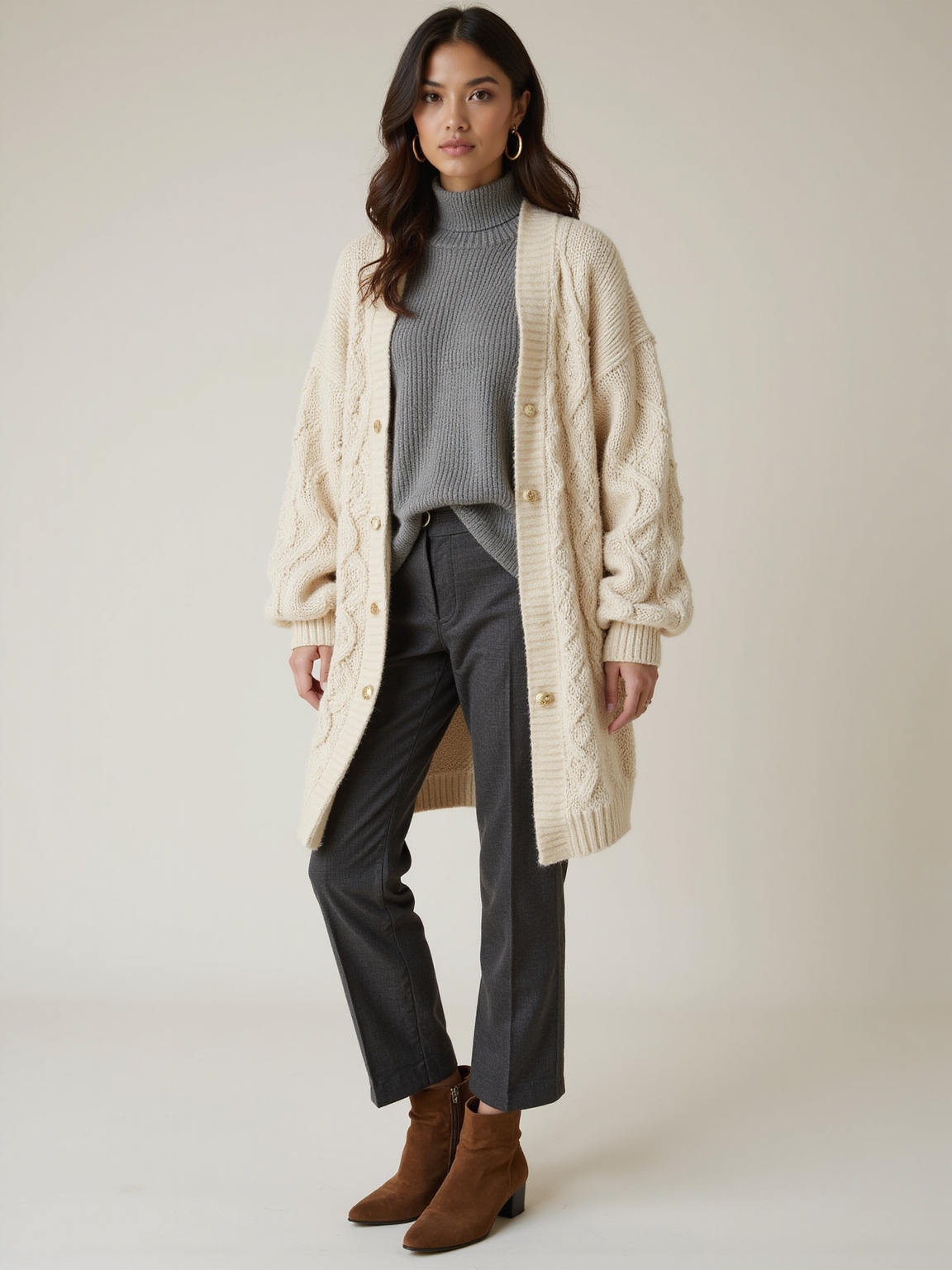 sleek turtleneck chunky cardigan