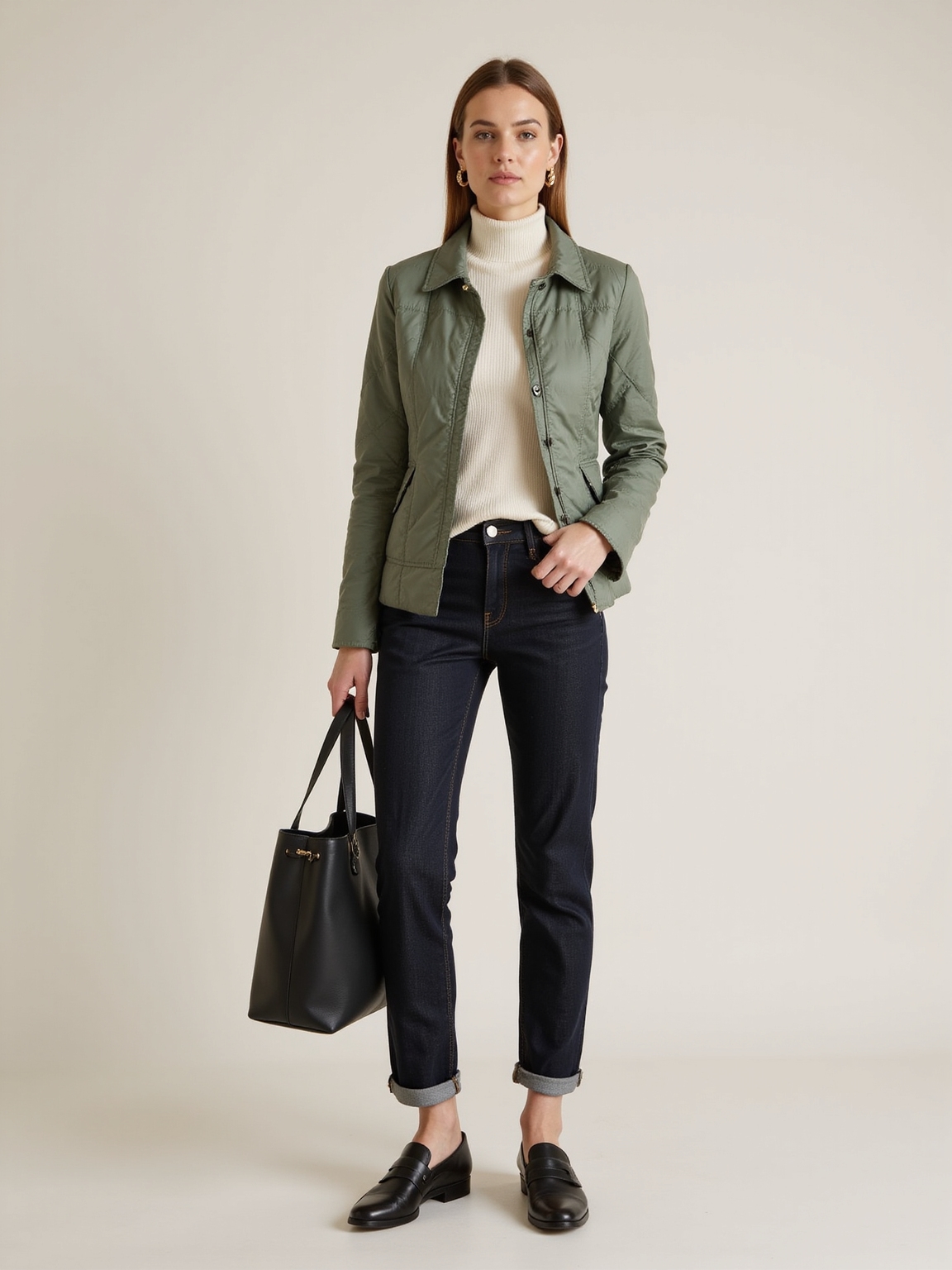 slim straight jeans quilted liner