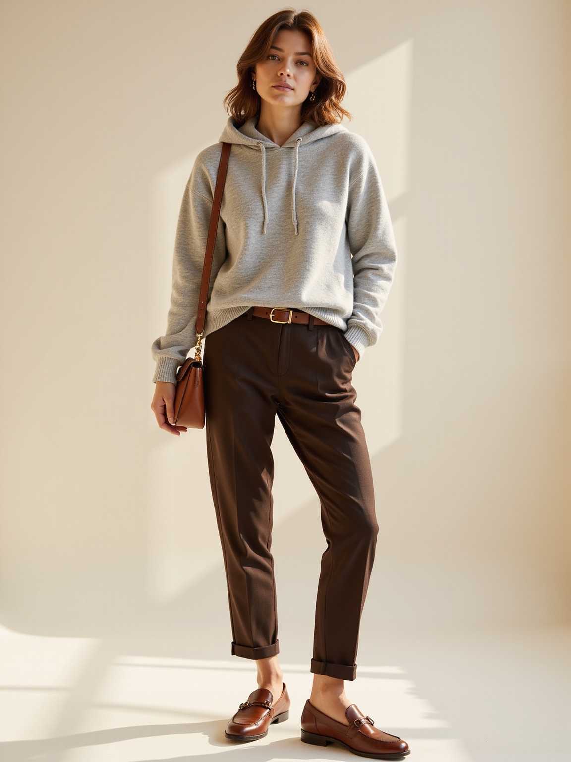 slouchy cashmere hoodie glossy loafers