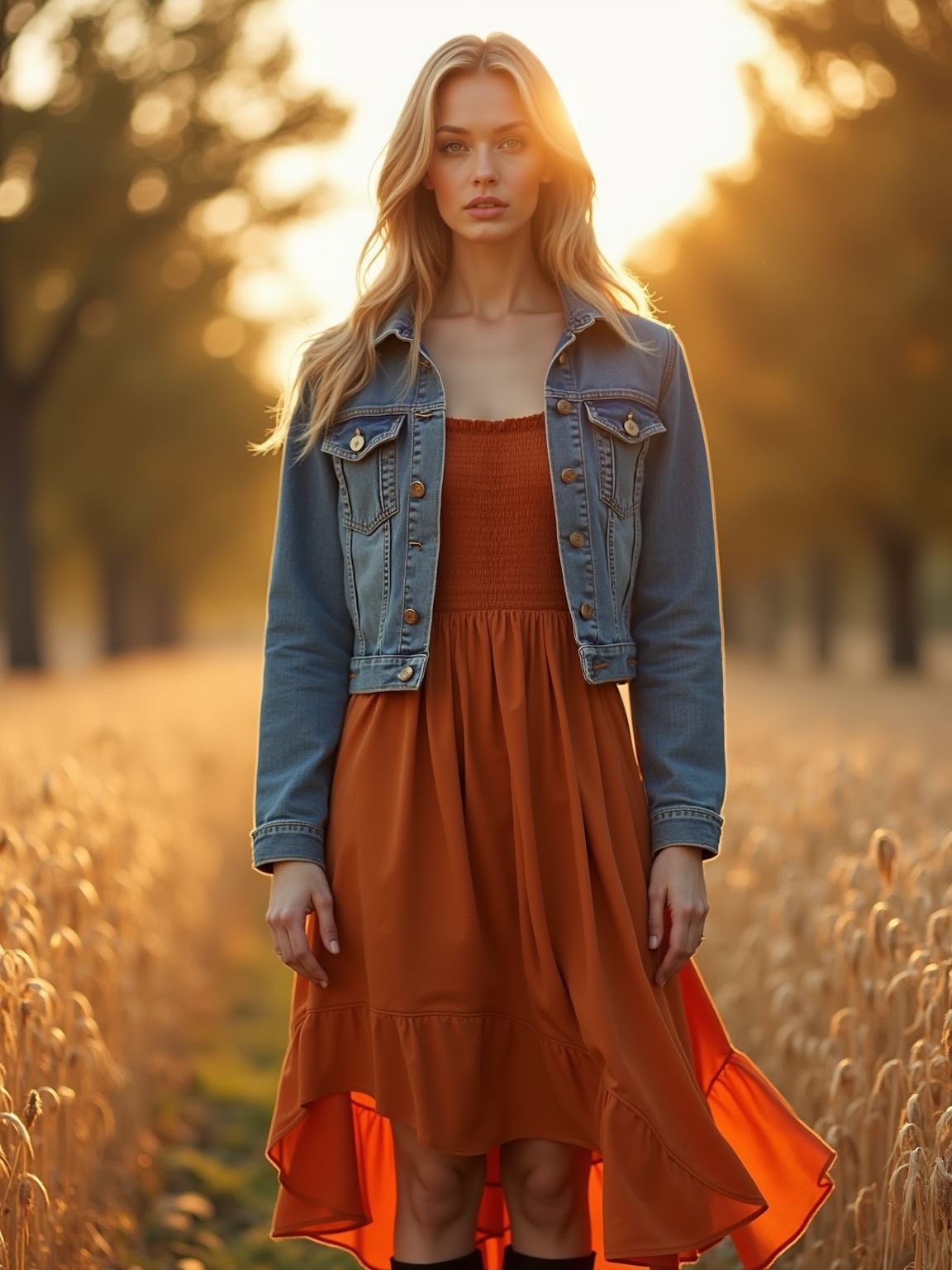smocked dress denim jacket
