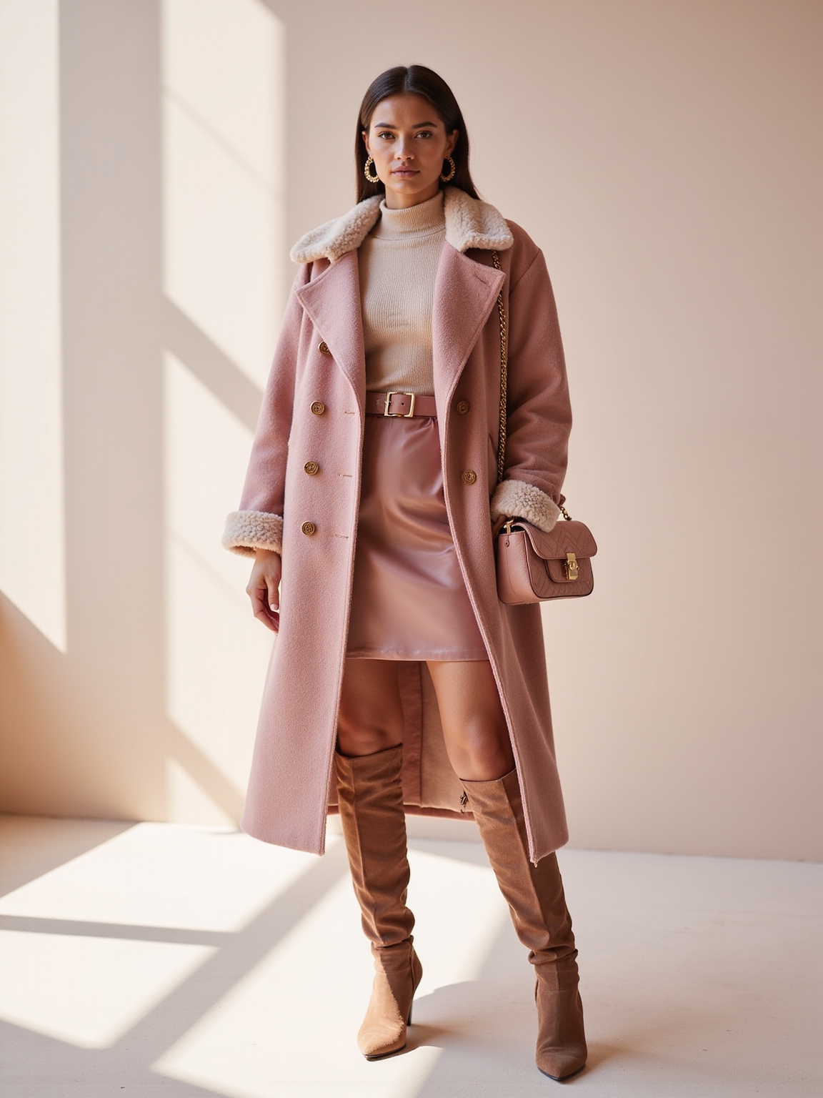 soft blush shearling layers
