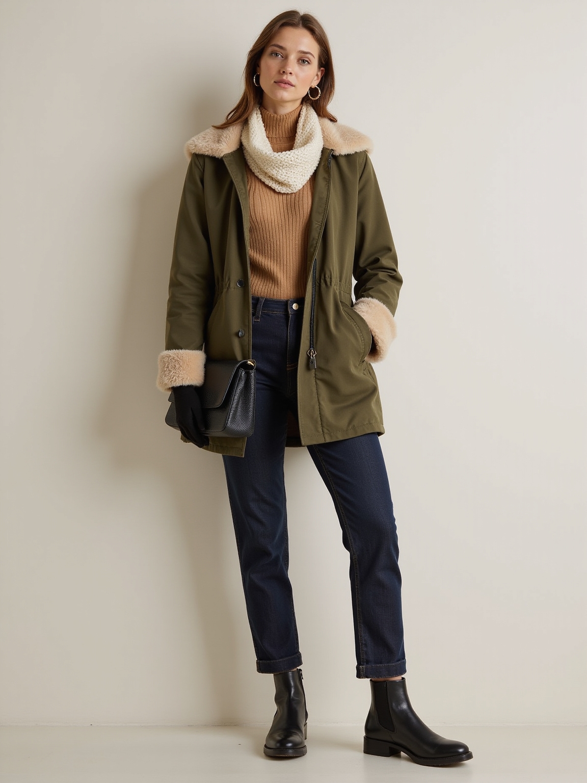 soft denim turtleneck parka