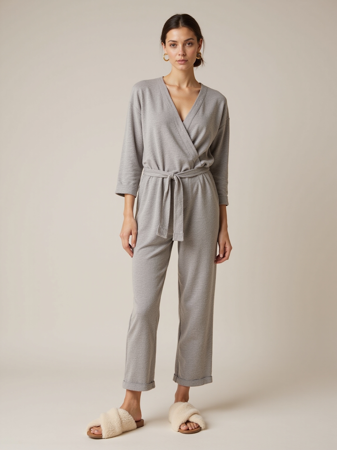 soft knit jumpsuit with slippers