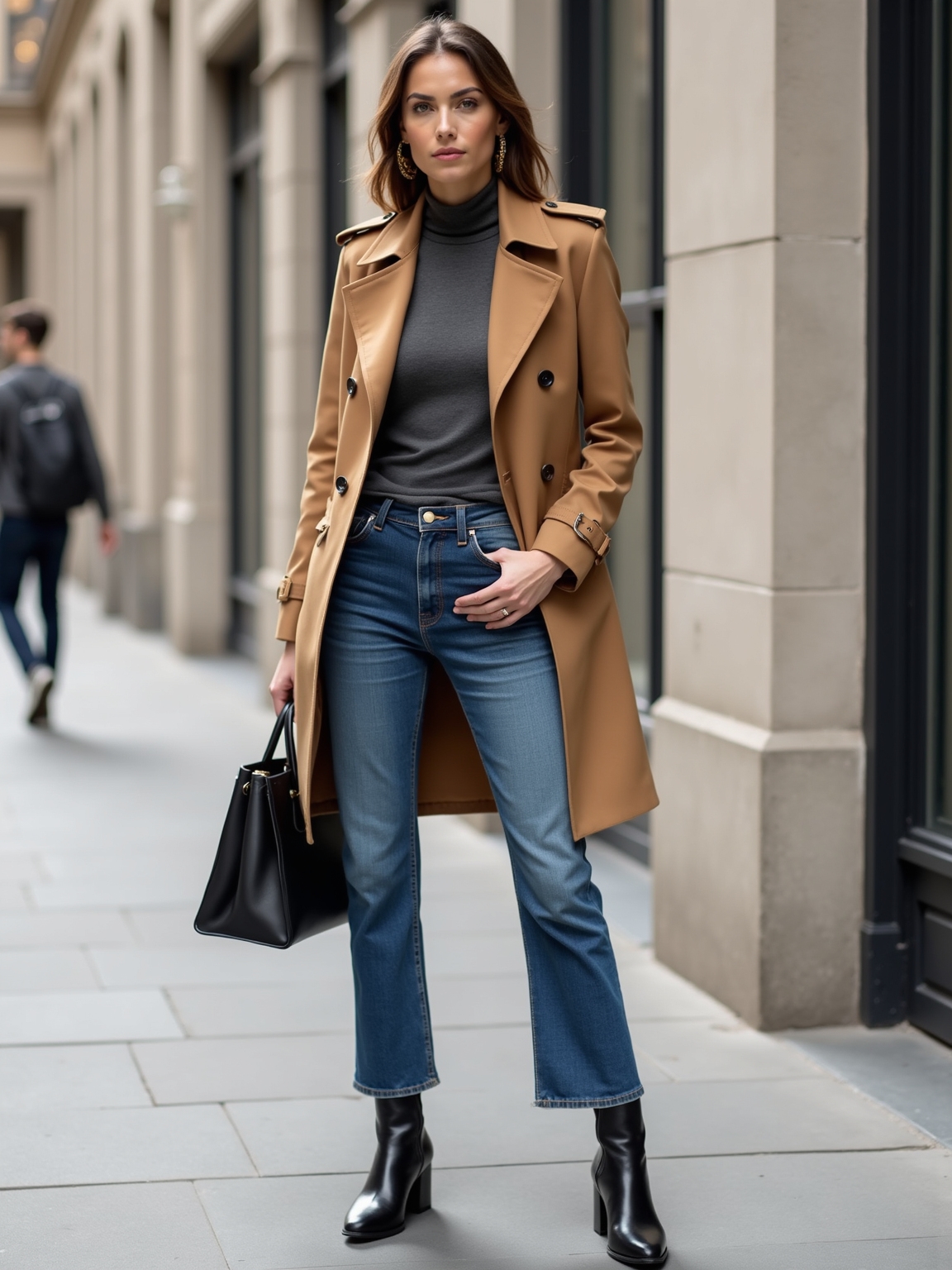 straight leg jeans with trench