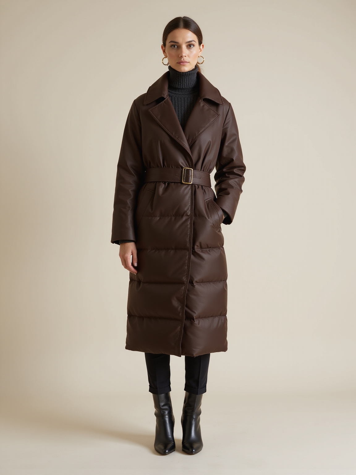 streamlined cinched waist puffer coats