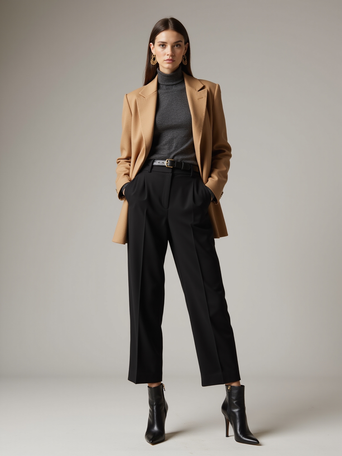 streamlined turtleneck blazer ensemble