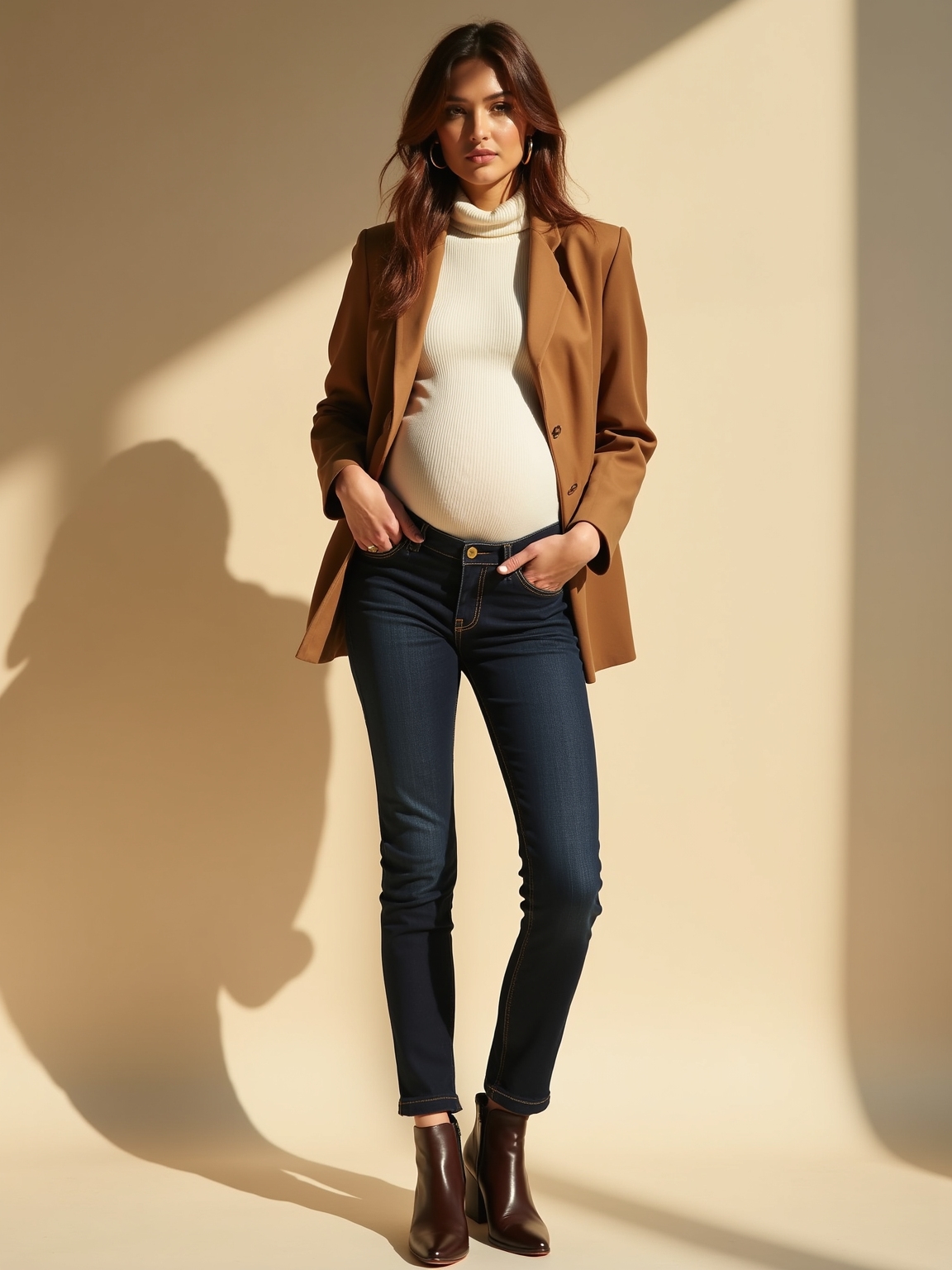 stretch denim with tailored blazer