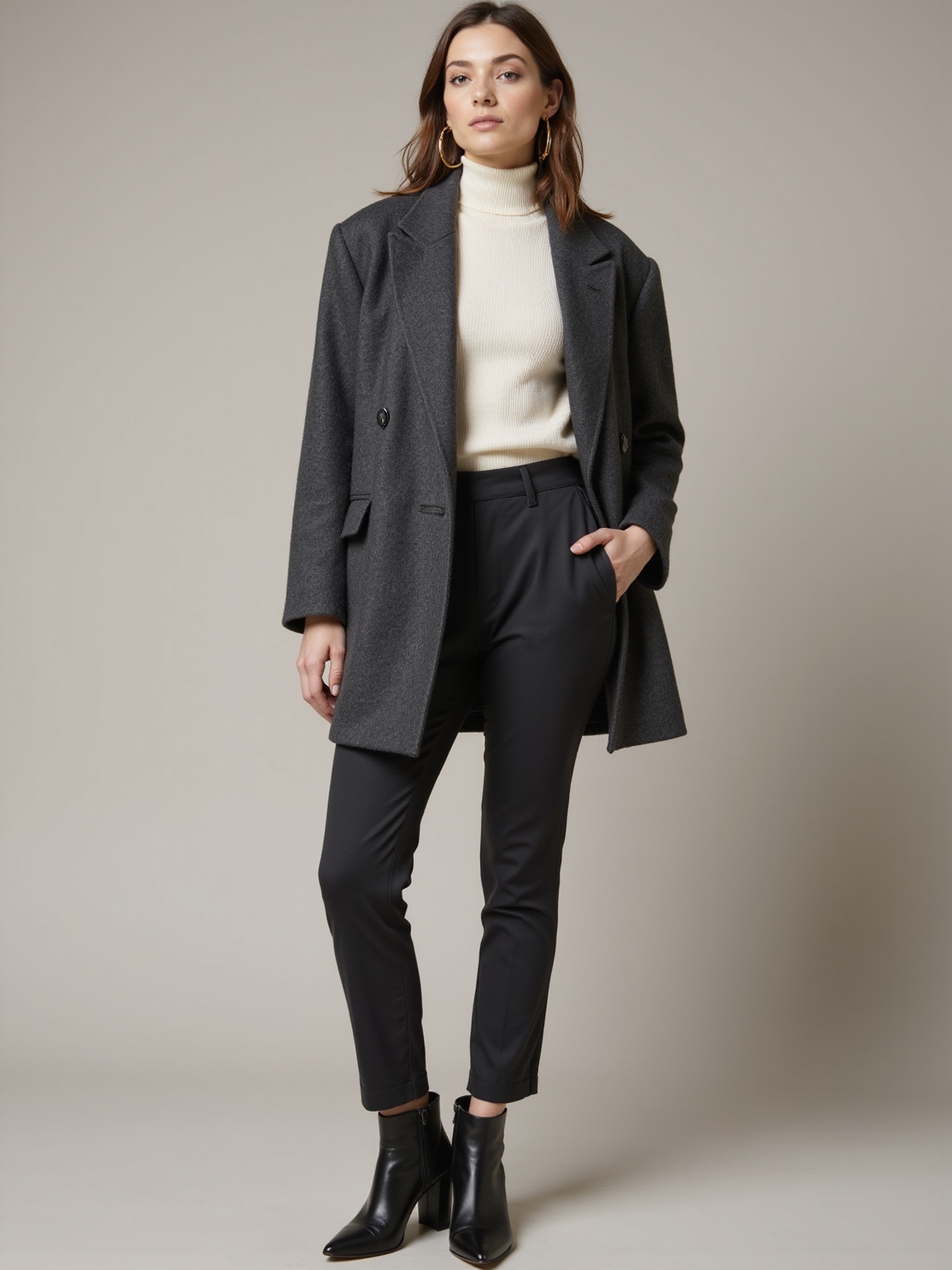structured blazer over turtleneck