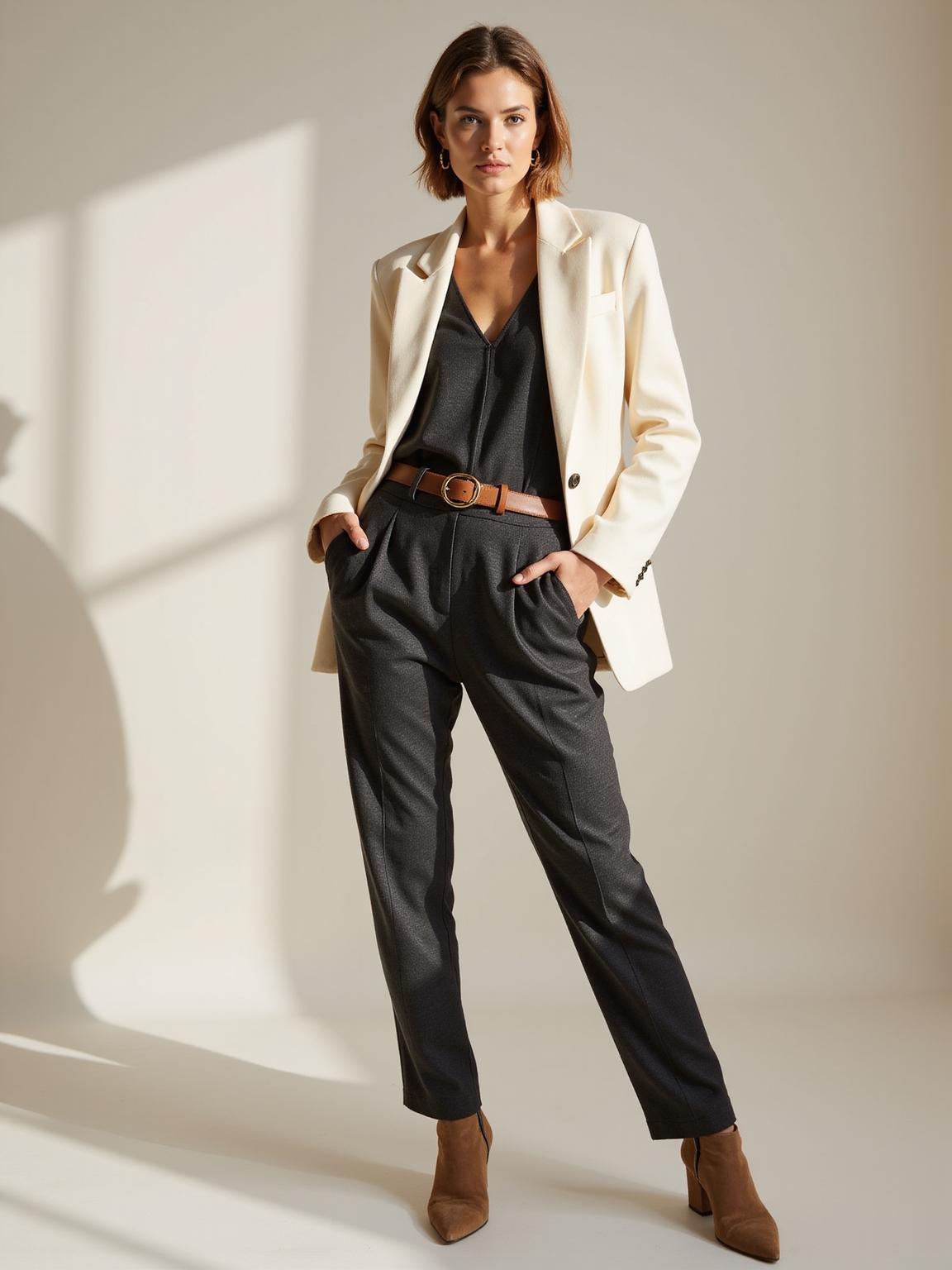 structured blazer tailored jumpsuit elegance