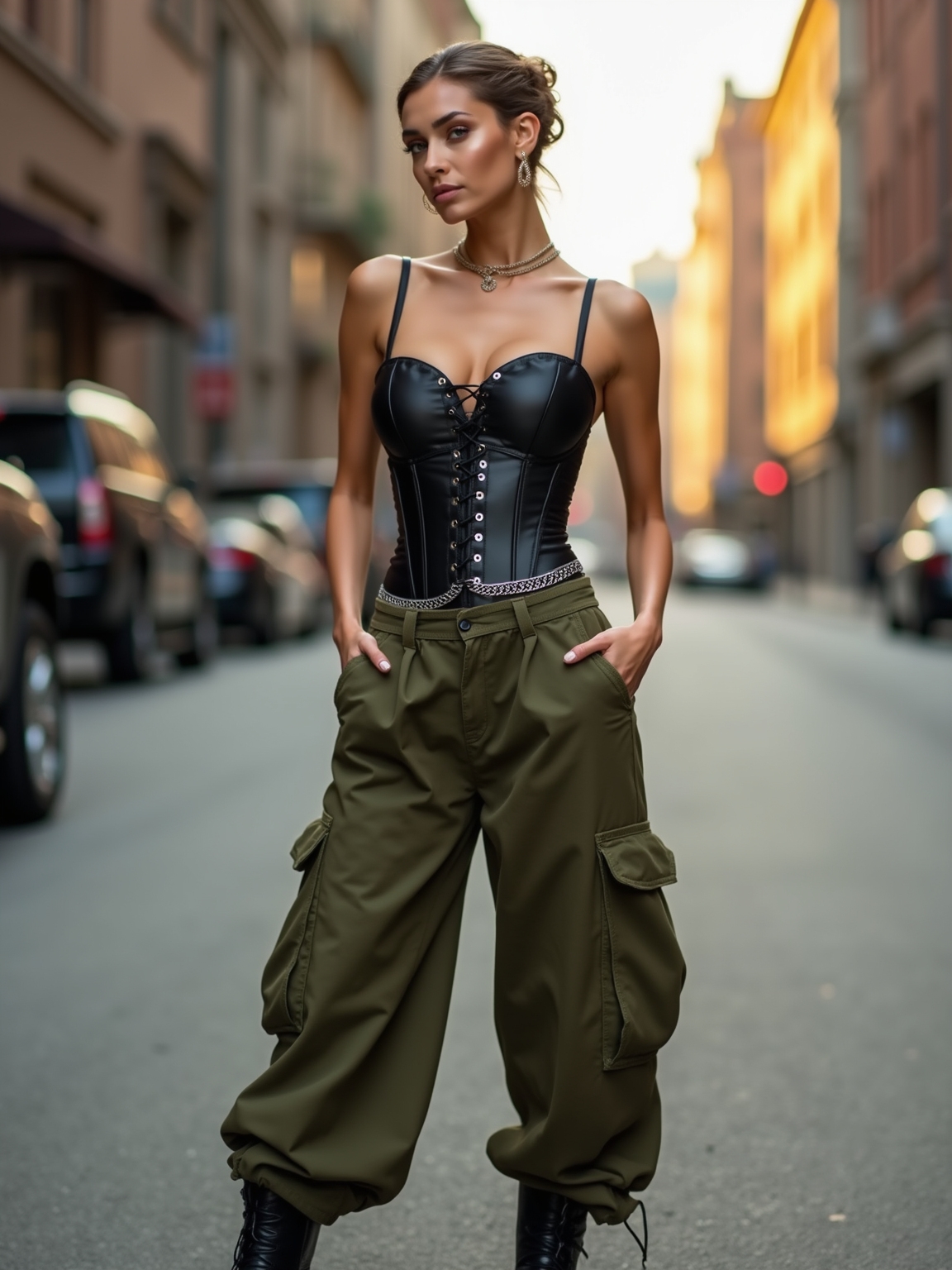 structured corset relaxed cargo