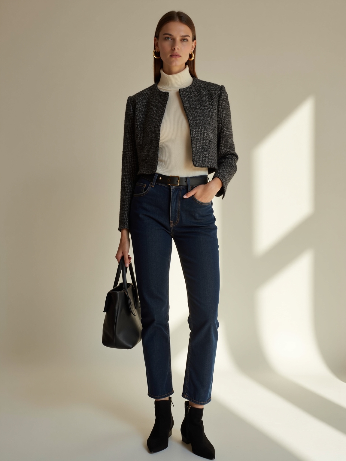 structured tweed with dark denim