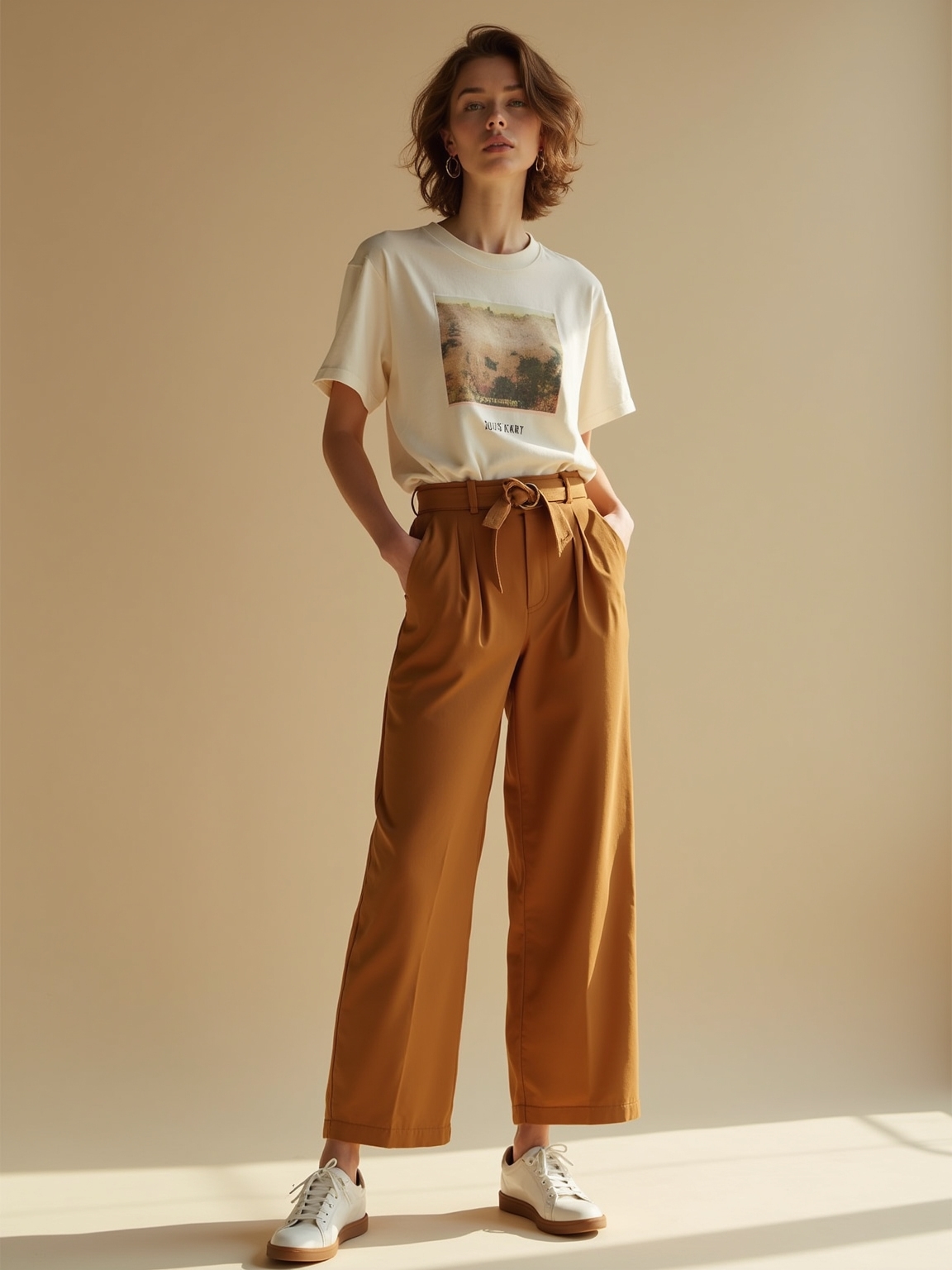 sun faded tee wide leg trousers