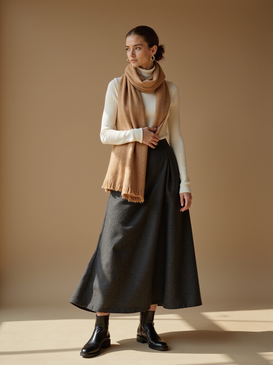 sweeping earth toned layered outfit