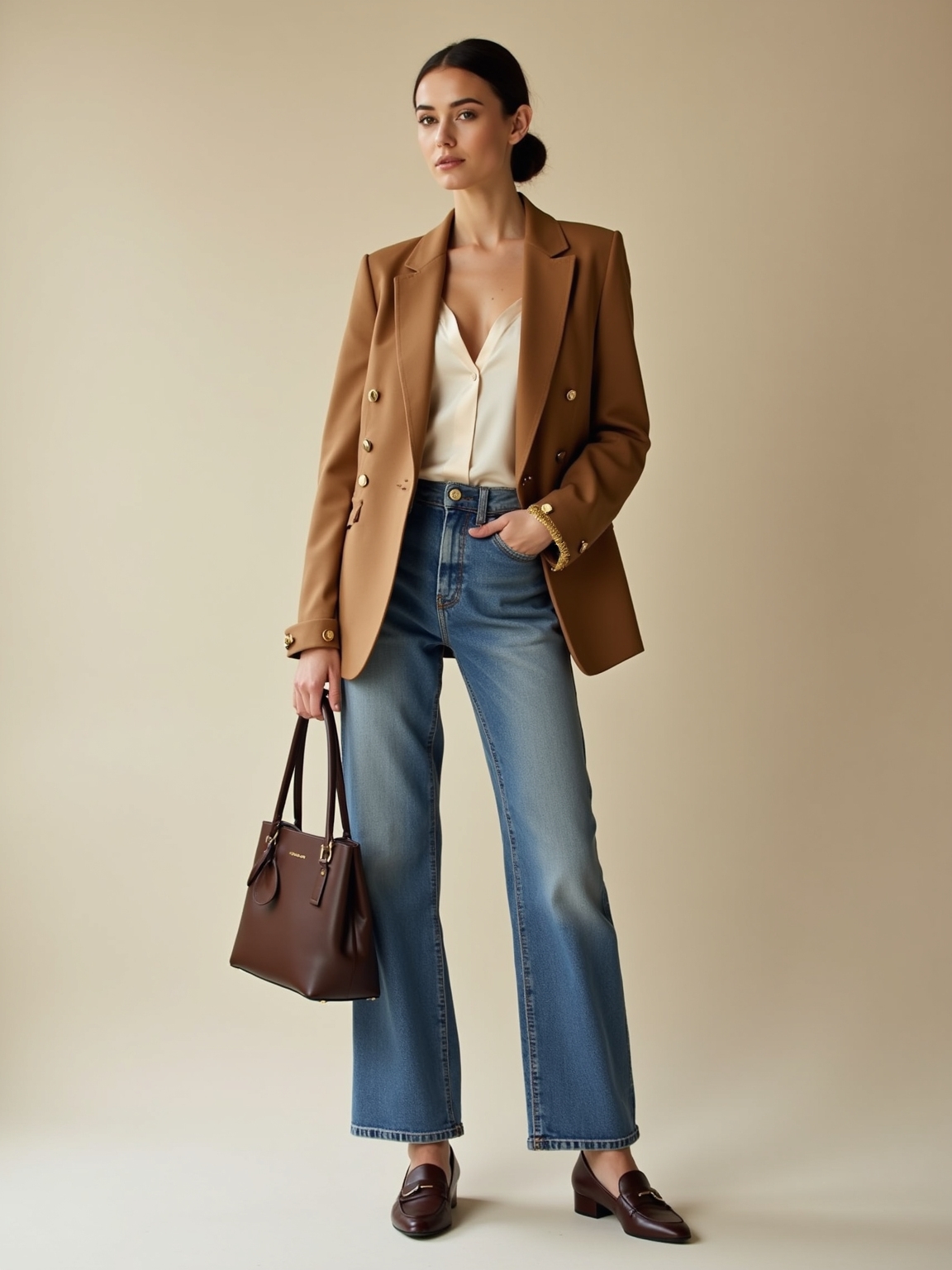 tailored blazer relaxed denim ensemble
