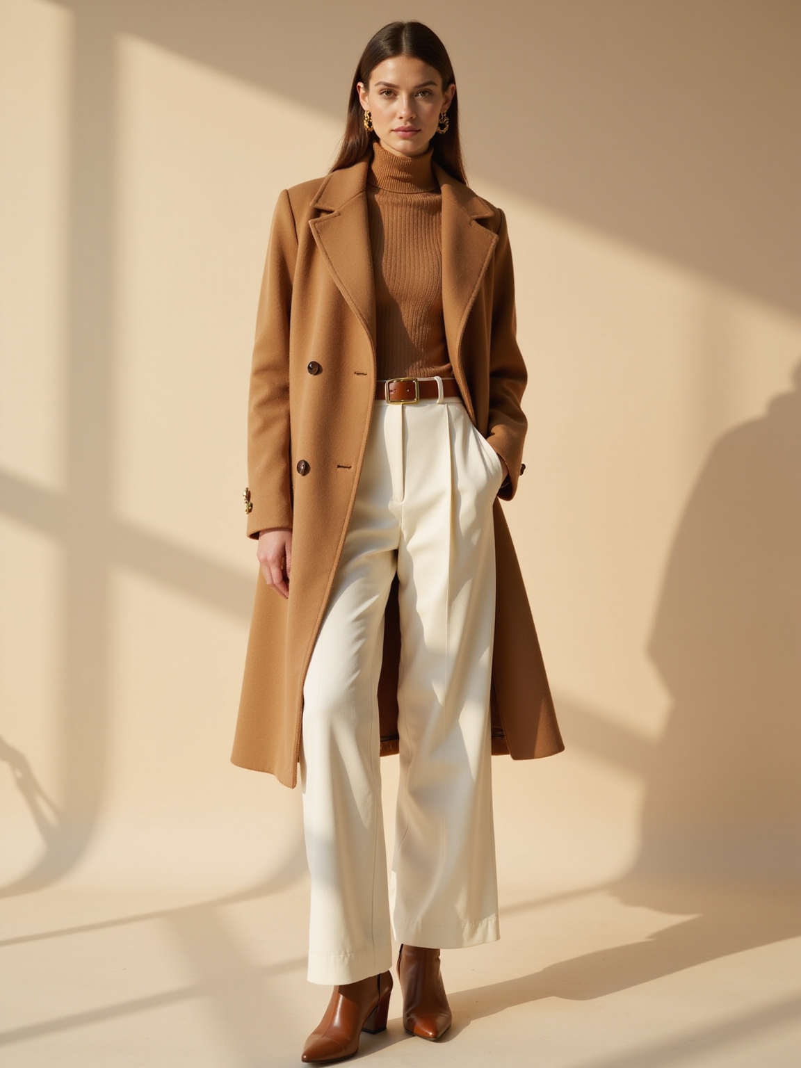 tailored coat over trousers