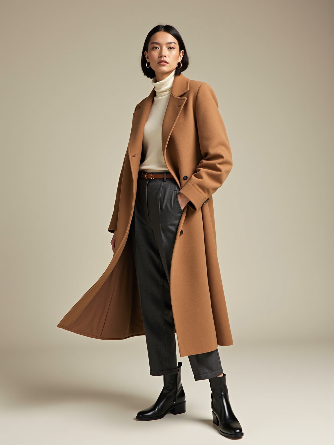 tailored mid calf wool coat