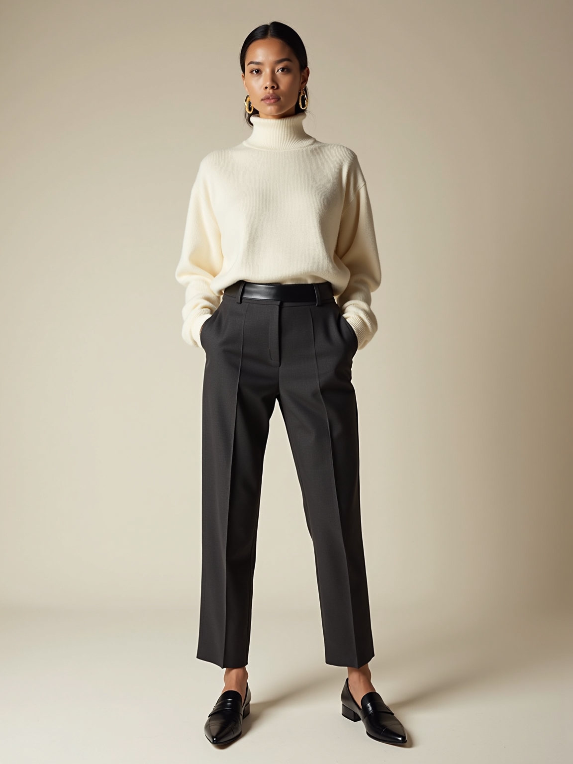 tailored trousers with turtleneck