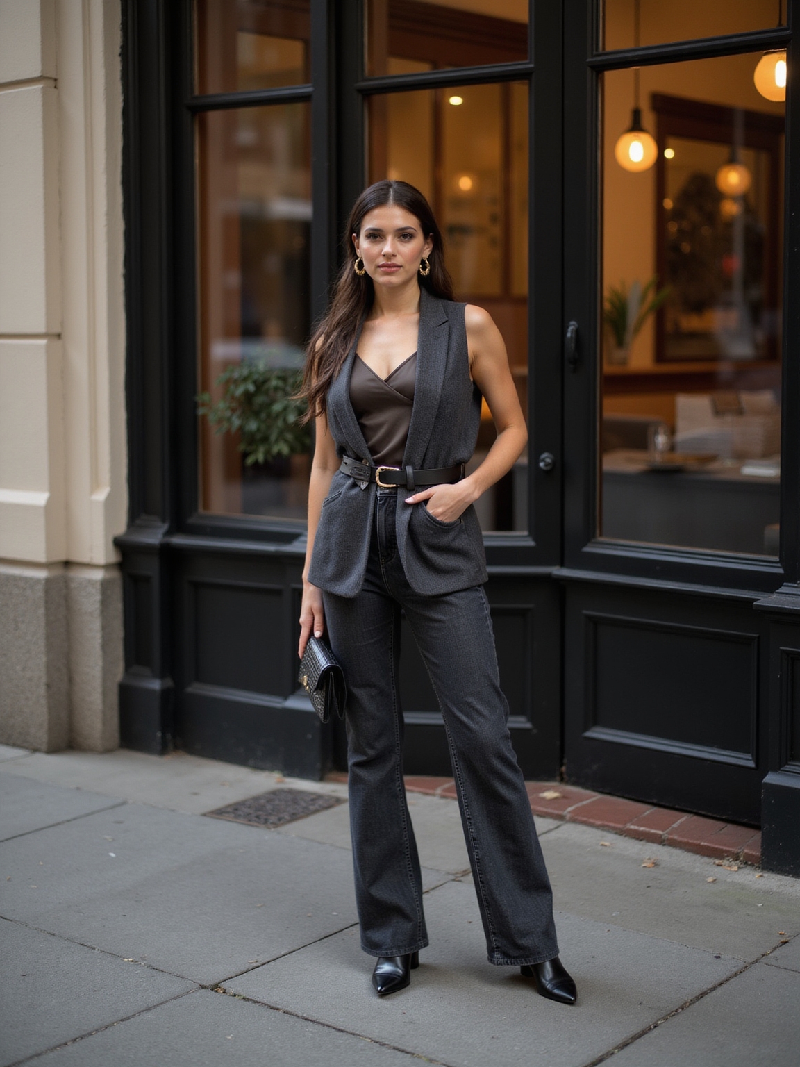 tailored vest dark denim