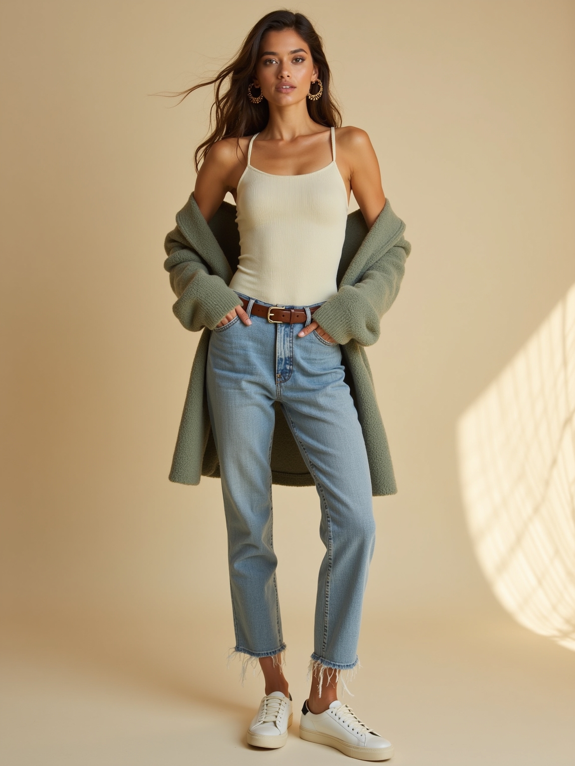 tank top cardigan scarves sneakers