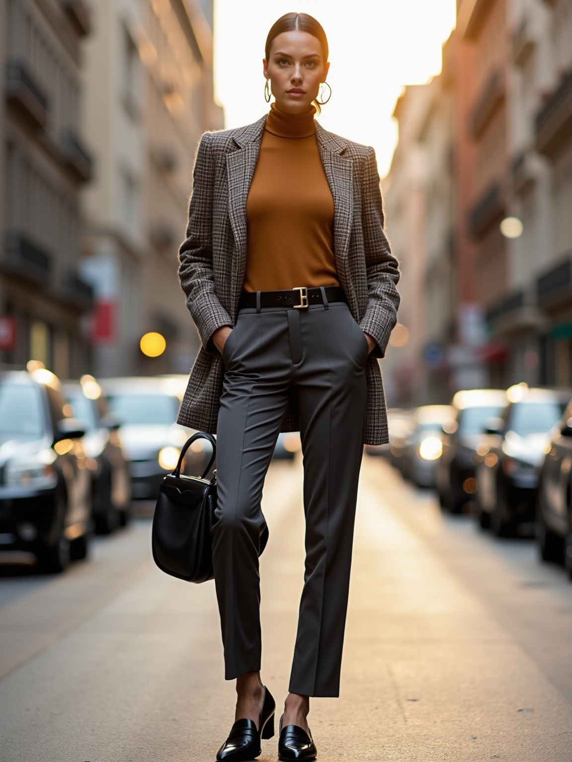 tapered mid rise trousers with loafers
