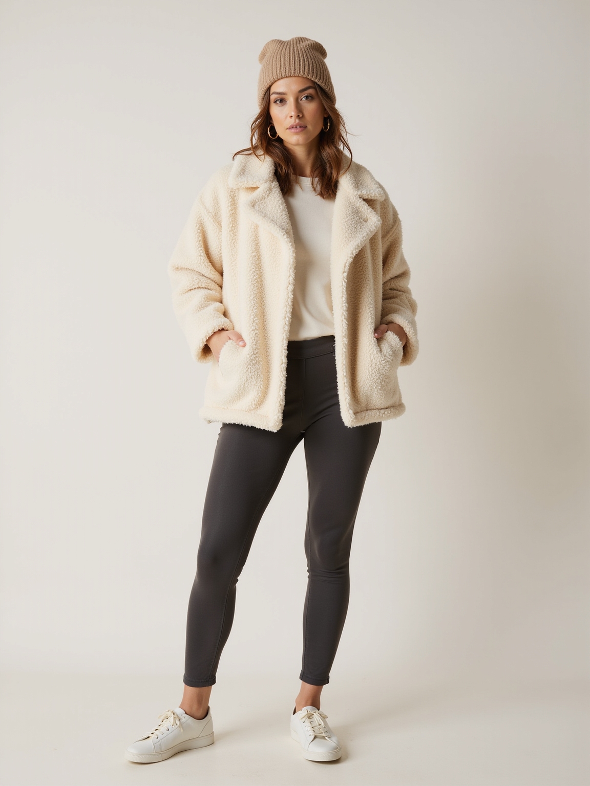 taupe sherpa black leggings