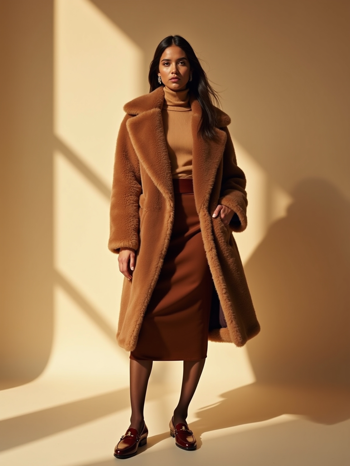 teddy coat caramel skirt