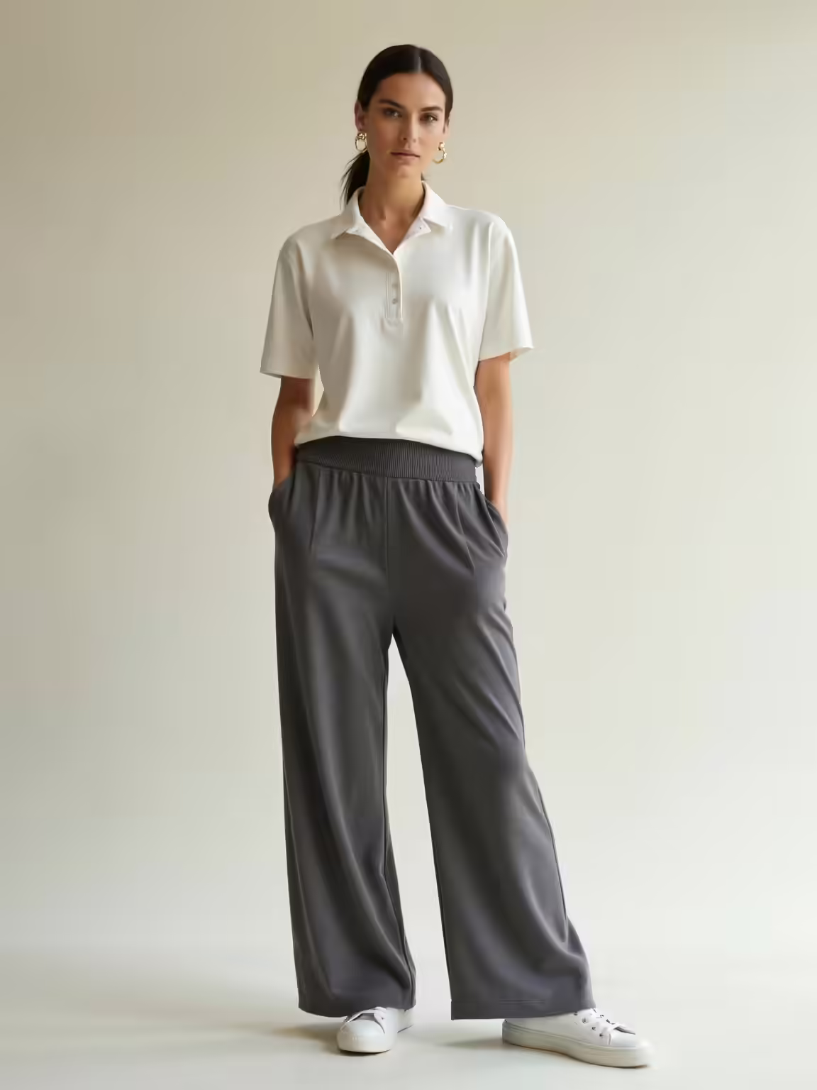 tennis polo with wide leg sweats