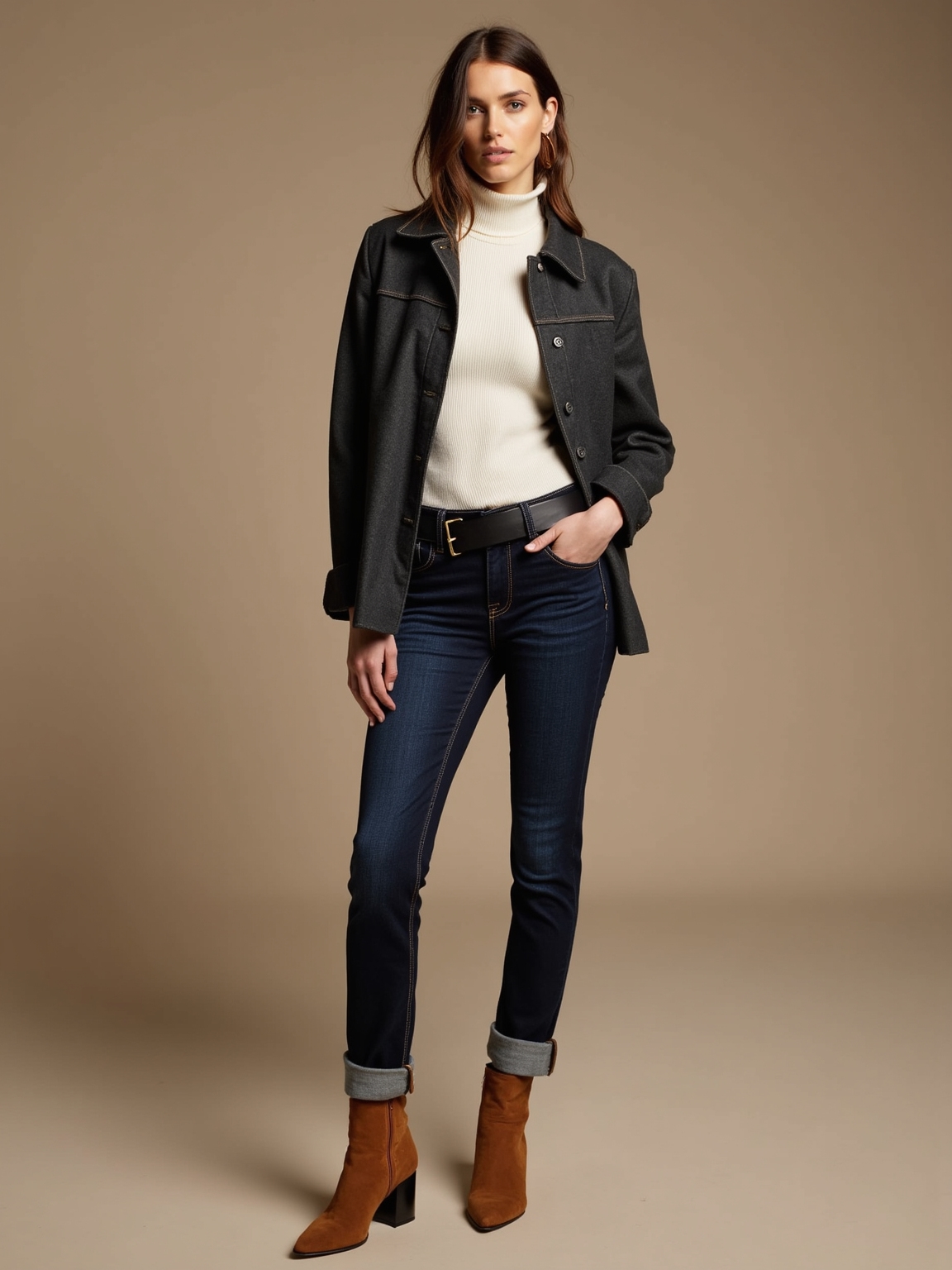 textured denim wool boots