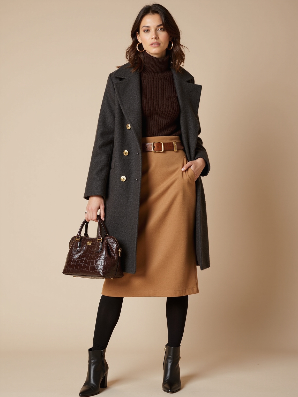 textured midi skirt winter polish