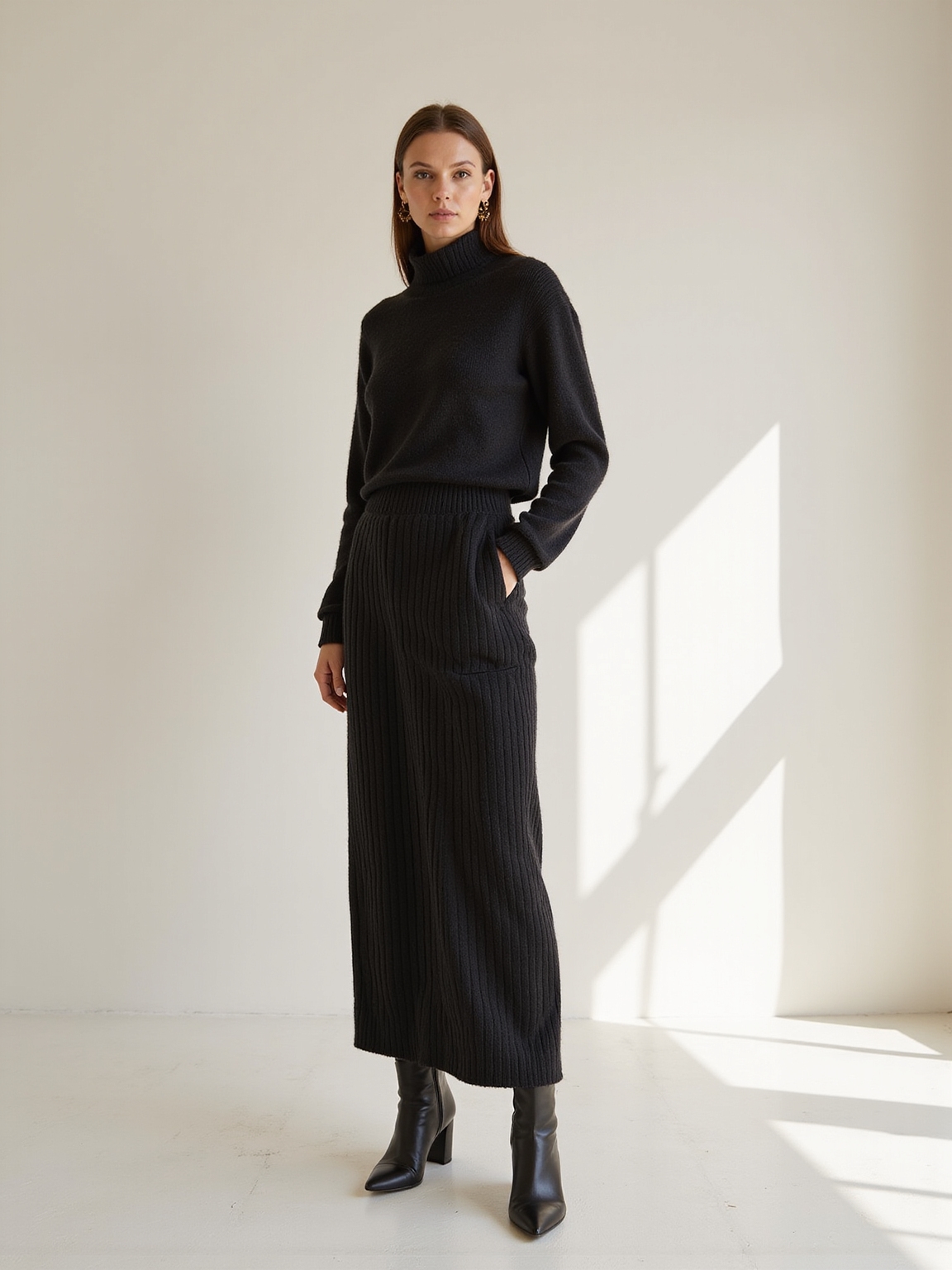 textured monochrome knit column