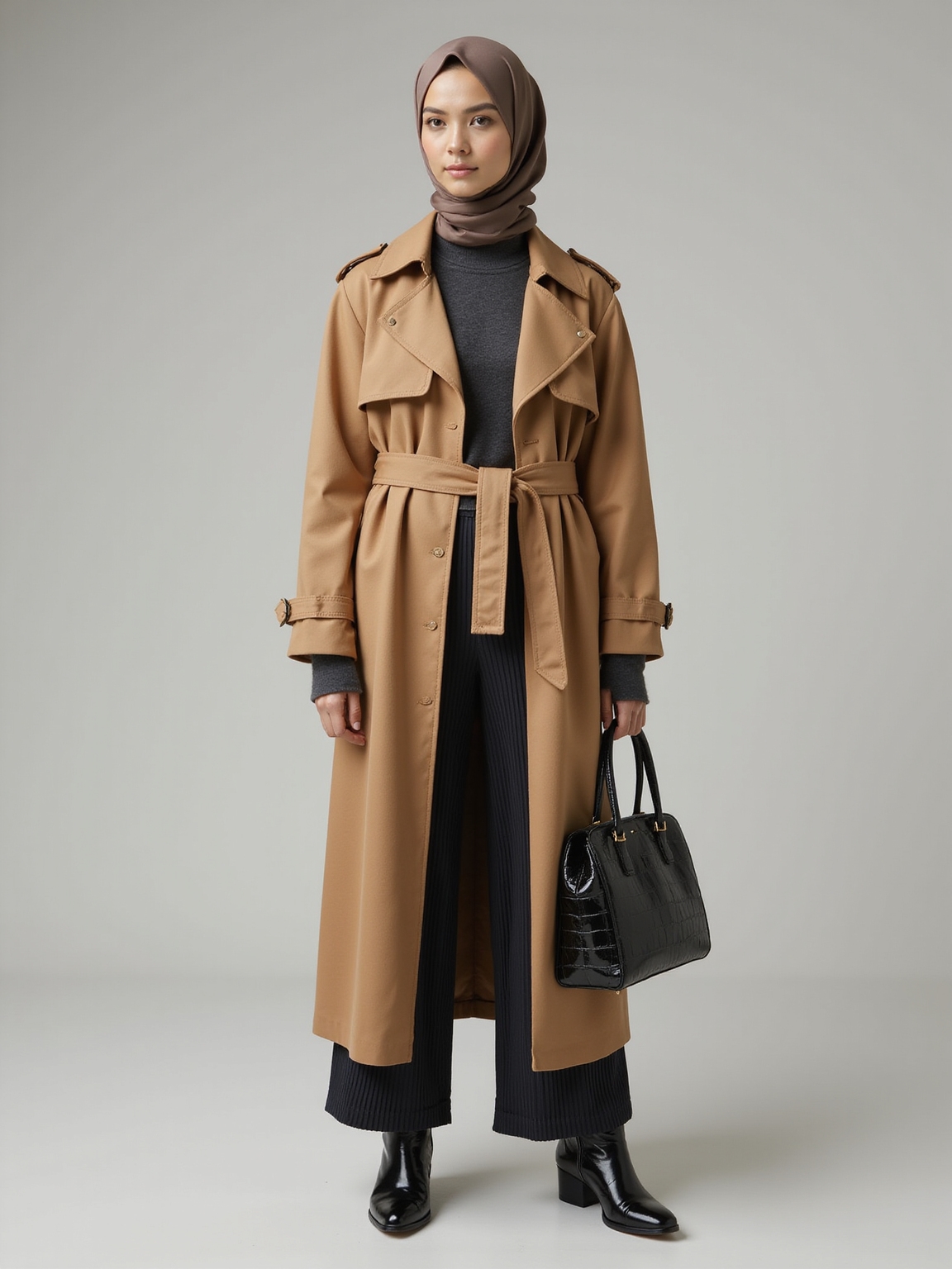 trench clad modest rainy elegance