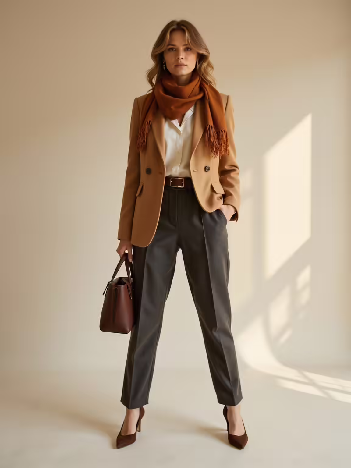 trousers knit blazer clutch