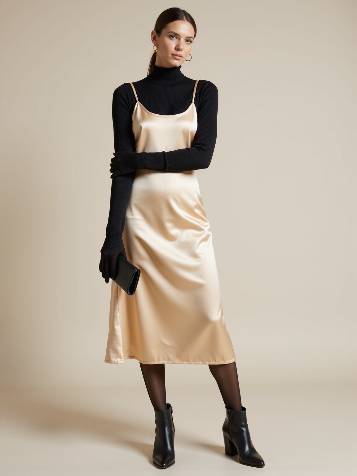 turtleneck beneath satin slip
