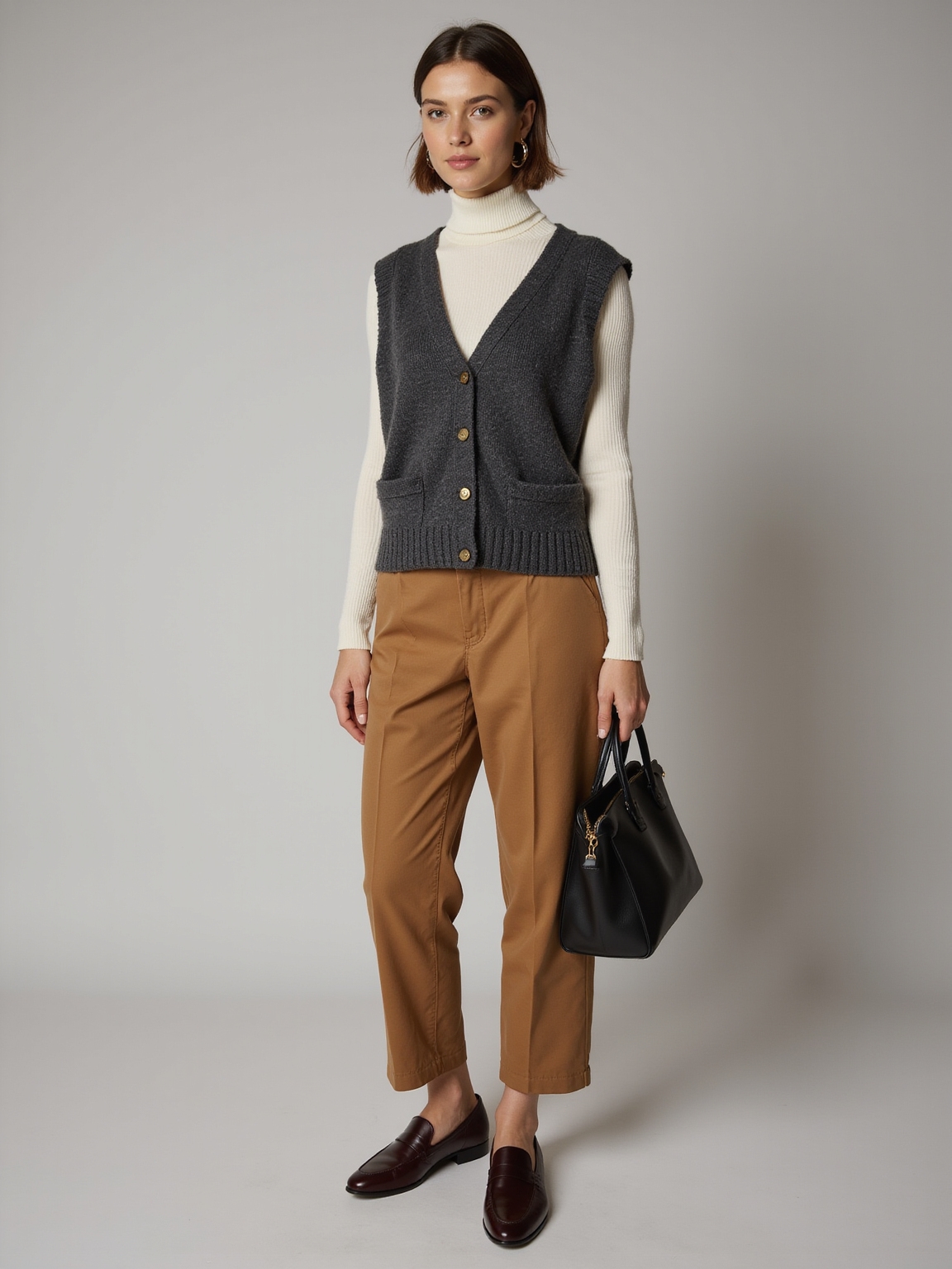 turtleneck beneath slipover vest