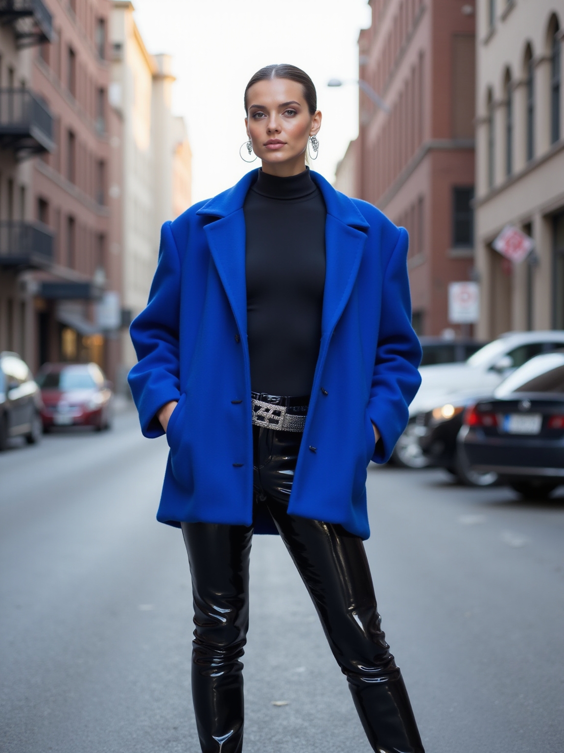 turtleneck catsuit with coat