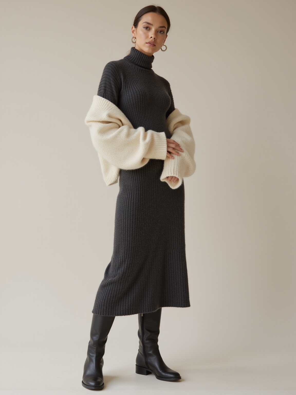 turtleneck dress as skirt styling