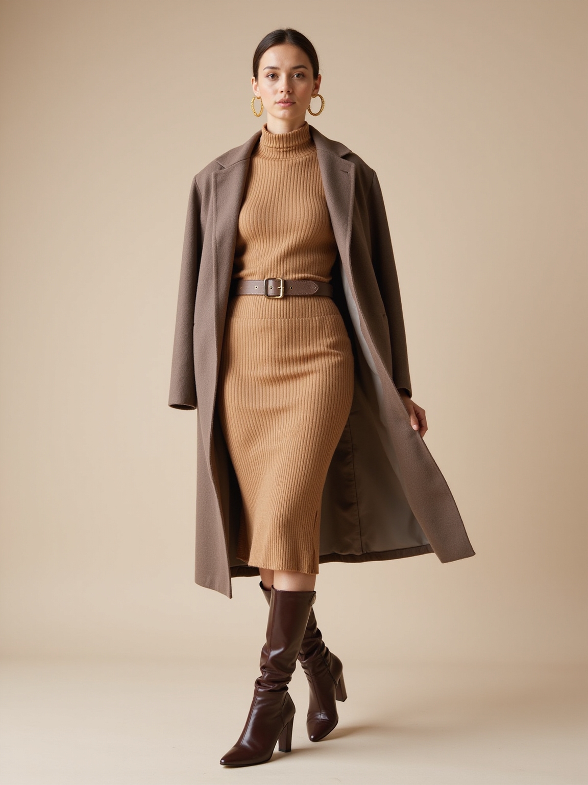 turtleneck dress knee high boots