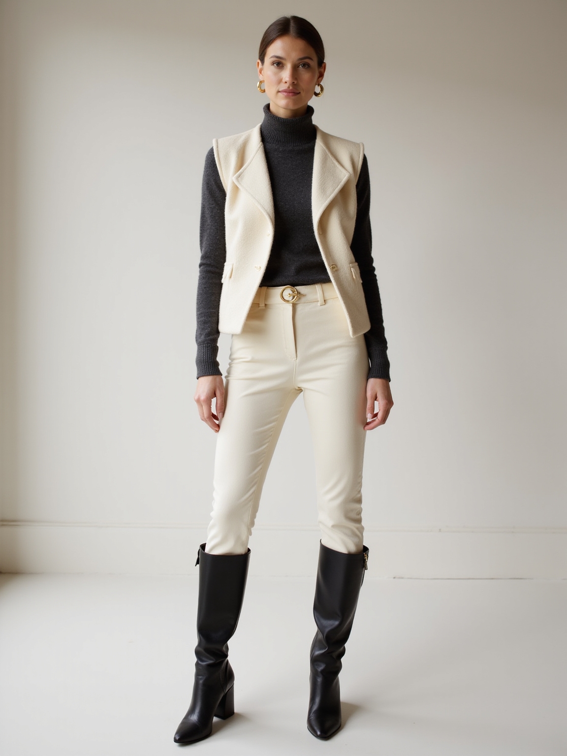 turtleneck layered vest ensemble