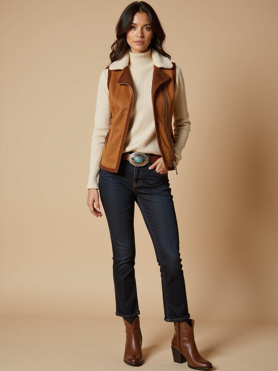 turtleneck sherpa vest bootcut