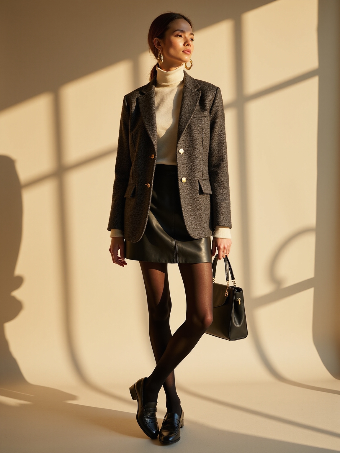 tweed blazer leather mini